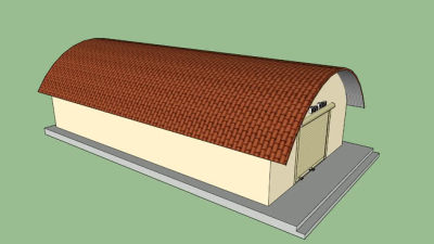 拱形卷帘门仓库建筑SU模型下载_sketchup草图大师SKP模型