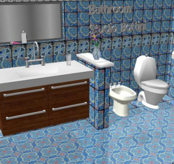 蓝色浴室厕所SU模型下载_sketchup草图大师SKP模型