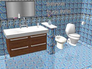 蓝色浴室厕所SU模型下载_sketchup草图大师SKP模型