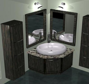 现代角落浴室家具椭圆形水槽SU模型下载_sketchup草图大师SKP模型