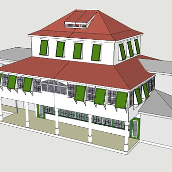 五厘区长办公楼建筑SU模型下载_sketchup草图大师SKP模型