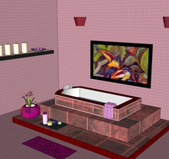 粉色卫浴浴缸SU模型下载_sketchup草图大师SKP模型