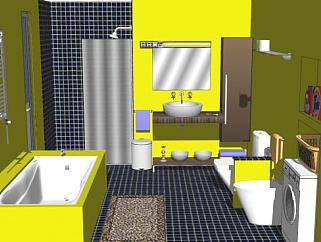 现代黄色卫浴浴室SU模型下载_sketchup草图大师SKP模型