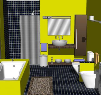 现代黄色卫浴浴室SU模型下载_sketchup草图大师SKP模型