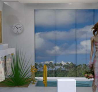 休闲带风景浴室SU模型下载_sketchup草图大师SKP模型