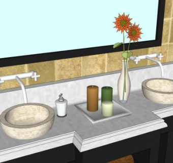 现代浴室盥洗台SU模型下载_sketchup草图大师SKP模型