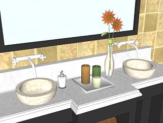 现代浴室盥洗台SU模型下载_sketchup草图大师SKP模型