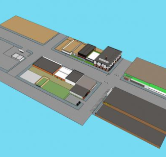 小镇主街上的路口商铺SU模型下载_sketchup草图大师SKP模型