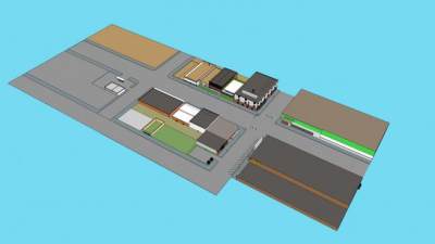 小镇主街上的路口商铺SU模型下载_sketchup草图大师SKP模型