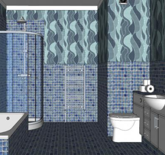 现代马赛克大浴室SU模型下载_sketchup草图大师SKP模型