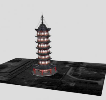 海盐镇海塔建筑SU模型下载_sketchup草图大师SKP模型