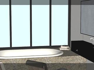 现代大浴缸浴室SU模型下载_sketchup草图大师SKP模型