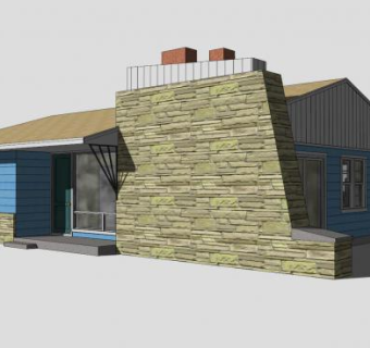 复古砖石烟囱平房SU模型下载_sketchup草图大师SKP模型