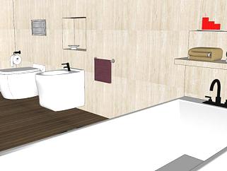 现代大型卫浴厕所SU模型下载_sketchup草图大师SKP模型