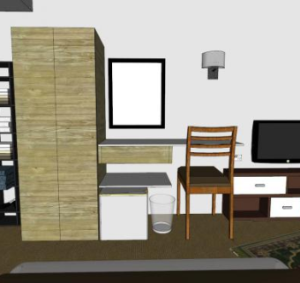 现代酒店房间卧室SU模型下载_sketchup草图大师SKP模型