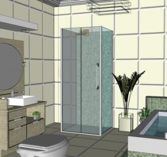 现代厕所柜台沐浴SU模型下载_sketchup草图大师SKP模型