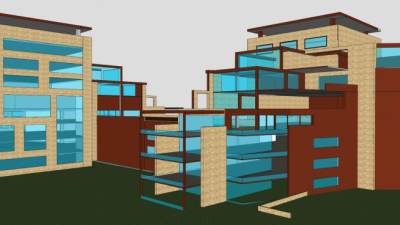 简易一体式大楼建筑SU模型下载_sketchup草图大师SKP模型