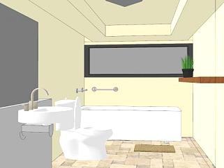 现代白色厕所浴室SU模型下载_sketchup草图大师SKP模型