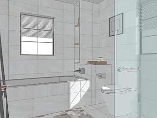 现代白色浴室SU模型下载_sketchup草图大师SKP模型