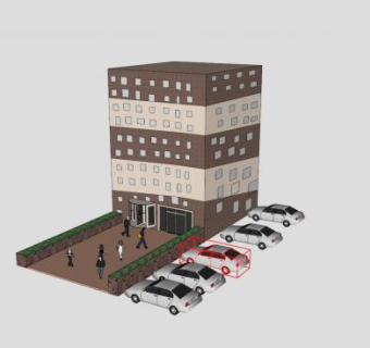 简易写字楼和停车场SU模型下载_sketchup草图大师SKP模型