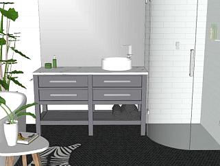 现代浴缸浴室卫浴SU模型下载_sketchup草图大师SKP模型