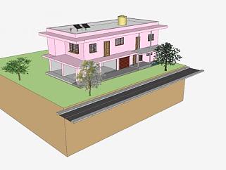 现代粉色住宅楼SU模型下载_sketchup草图大师SKP模型