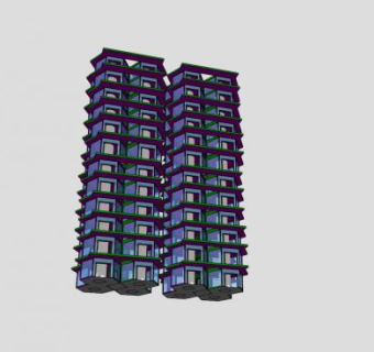 现代双子住宅楼SU模型下载_sketchup草图大师SKP模型