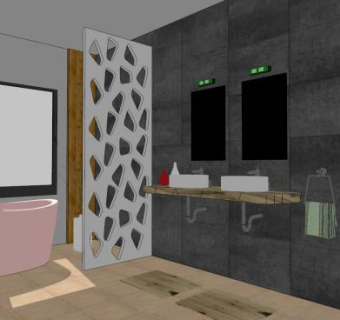 现代浴室厕所粉色浴缸SU模型下载_sketchup草图大师SKP模型