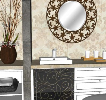 现代一间三室简欧卫浴装修SU模型下载_sketchup草图大师SKP模型