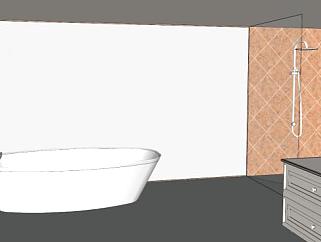 现代浴室柜白色浴缸SU模型下载_sketchup草图大师SKP模型