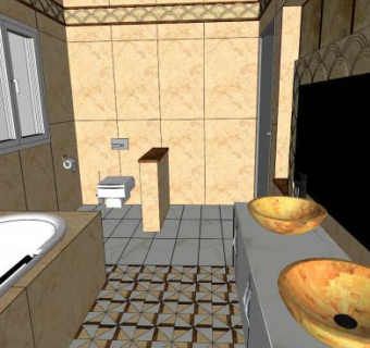 欧式大型厕所浴室SU模型下载_sketchup草图大师SKP模型