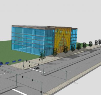 商业大厦和道路建筑SU模型下载_sketchup草图大师SKP模型
