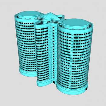 青蓝色酒店大楼建筑外观SU模型下载_sketchup草图大师SKP模型
