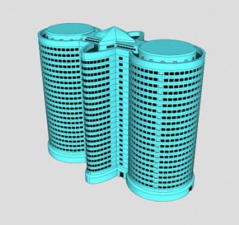 青蓝色酒店大楼建筑外观SU模型下载_sketchup草图大师SKP模型
