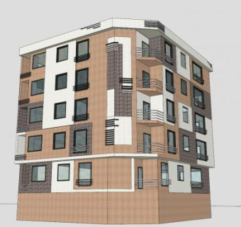现代多户独栋楼房SU模型下载_sketchup草图大师SKP模型