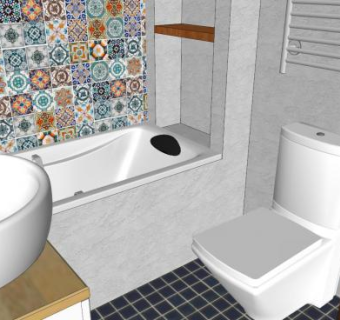 现代浴室浴缸坐厕SU模型下载_sketchup草图大师SKP模型