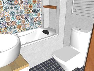 现代浴室浴缸坐厕SU模型下载_sketchup草图大师SKP模型