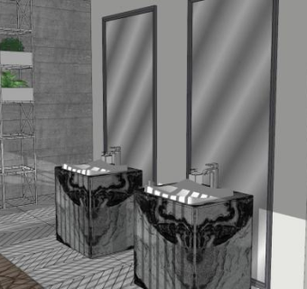 现代自然浴室卫浴SU模型下载_sketchup草图大师SKP模型