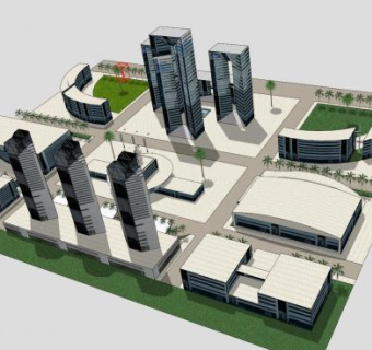 商务中心高楼大厦建筑SU模型下载_sketchup草图大师SKP模型