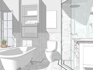 现代浴缸内部卫生间SU模型下载_sketchup草图大师SKP模型