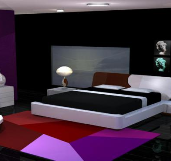 现代浪漫简约卧室SU模型下载_sketchup草图大师SKP模型