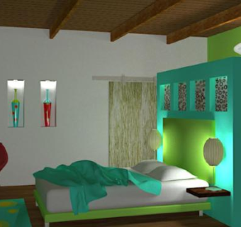 绿色西雅图卧室SU模型下载_sketchup草图大师SKP模型