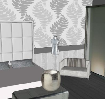 现代金属家居卧室SU模型下载_sketchup草图大师SKP模型