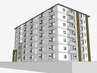 简约公寓外观建筑SU模型下载_sketchup草图大师SKP模型