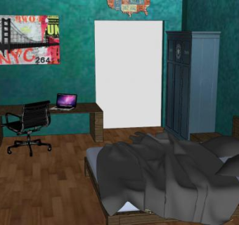 休闲男孩卧室儿童房SU模型下载_sketchup草图大师SKP模型