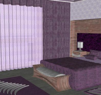 主题卧室紫色装修SU模型下载_sketchup草图大师SKP模型