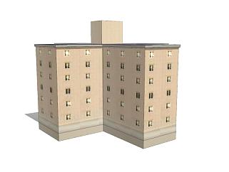 六层住宅<em>楼建筑</em>SU模型下载_sketchup草图大师SKP模型