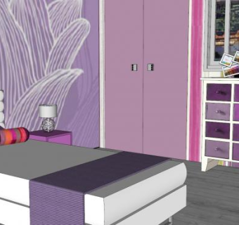 主题紫色卧室SU模型下载_sketchup草图大师SKP模型
