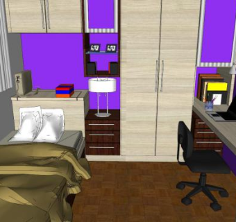 简约魅惑紫色主题卧室SU模型下载_sketchup草图大师SKP模型