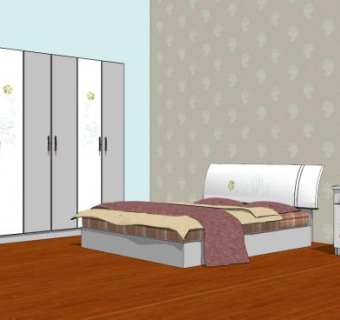 现代睡房卧室装修SU模型下载_sketchup草图大师SKP模型